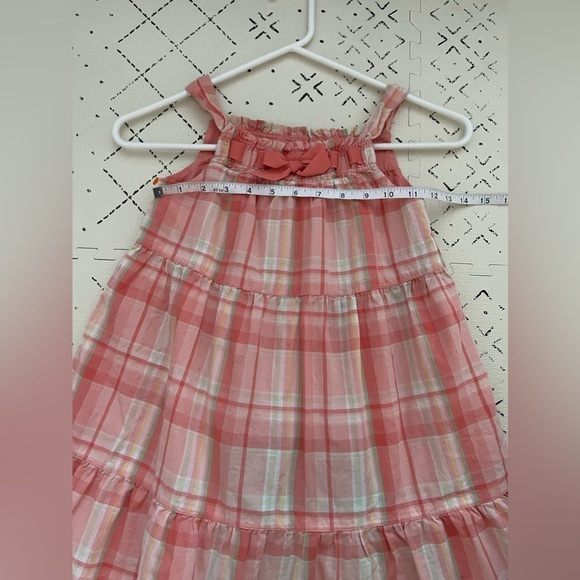 Janie‎ & Jack toddler Girls Size 6 Pink Peach Plaid Bow Ruffle Dress - Picture 3 of 6